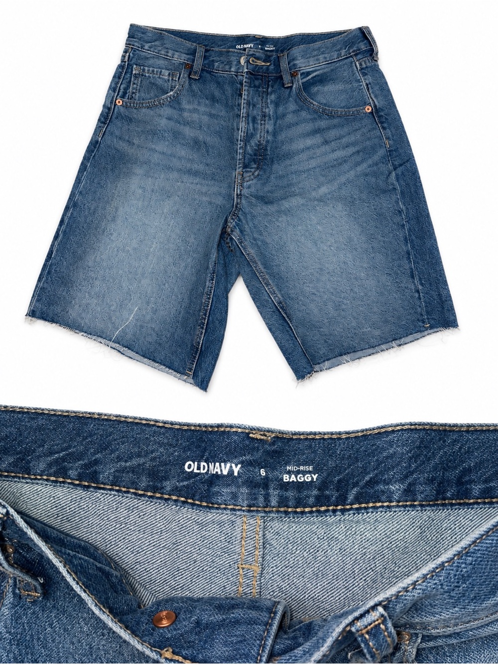 Old Navy women’s Baggy Mid-Rise Denim long Shorts - Blue